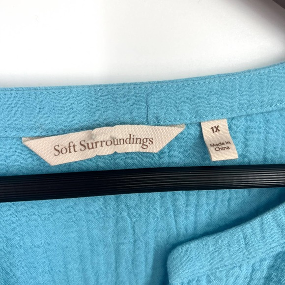 Soft Surroundings Size 1X Teal Blue Long Sleeve Blouse Shirt Top Fall Summer - Picture 2 of 7
